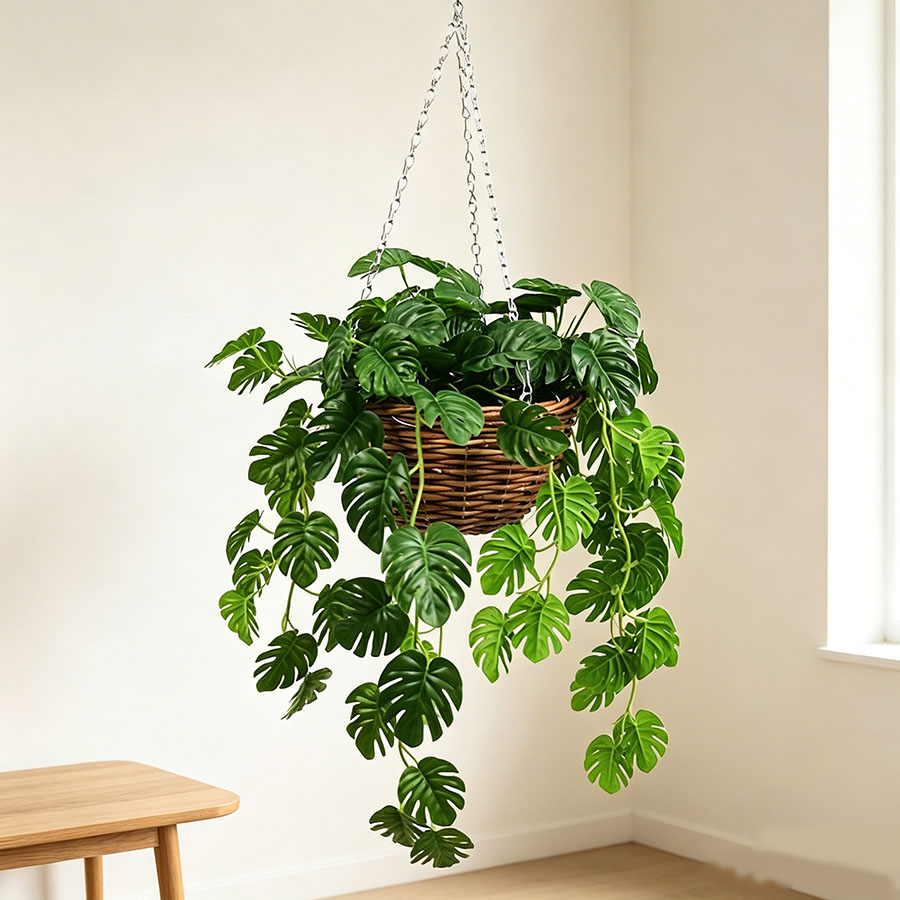 Cestas colgantes artificiales para interiores: decoración ecológica de bajo mantenimiento.